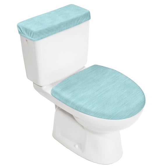 Bluish Green Solid Color Elastic Toilet Lid and Tank Covers Set, Minimalist Vintage Linen Texture Decorative Bathroom Decor, 2 Pcs Toilet Lid Cover and Toilet Tank Lid Cover with Elastic Bottom