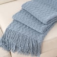 thumbnail image 1 of Bluish Grey Throw Blanket,Textured Knit Throws,Decorative Blanket for Couch Bed Sofa,50"x60", 1 of 8