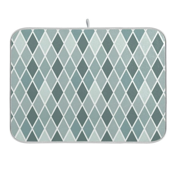 Bluish White Block Dish Drying Mat 16x18 Absorbent Microfiber Draining Rack Pad for Kitchen Counter Sink