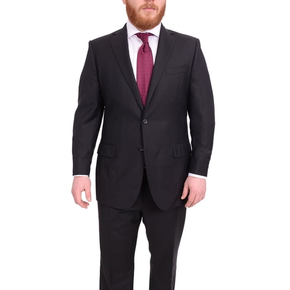 Blujacket Classic Fit Black Herringbone Half Canvassed Angelico Wool Suit
