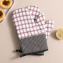 Blukids 1 Pair Short Oven Mitts, Heat Resistant Silicone Kitchen Mini Oven Mitts for 500 Degrees, Non-Slip Grip Surfaces and Hanging Loop Gloves, Baking Grilling Barbecue Microwave Machine Washable(D)