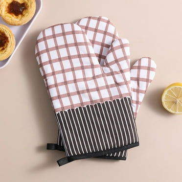 Blukids 1 Pair Short Oven Mitts, Heat Resistant Silicone Kitchen Mini Oven Mitts for 500 Degrees, Non-Slip Grip Surfaces and Hanging Loop Gloves, Baking Grilling Barbecue Microwave Machine Washable(D)