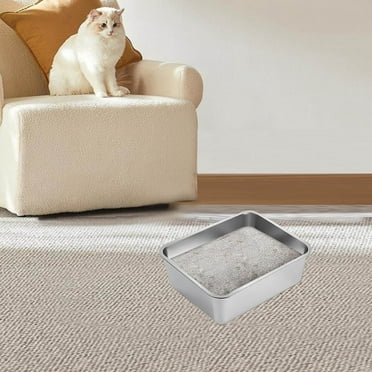 Blukids 12.6×8.6 inch Stainless Steel Cats Litter Box Extra Large Metal Cats Litter Box For Small Cats Kitty Rabbits Never Absorbs Odor Rustproof Non-Stick Smoothy, Pet Supplies(A)