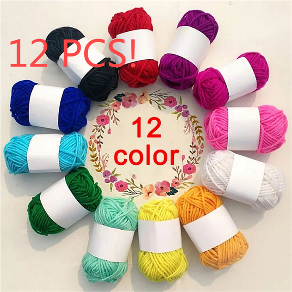 Blukids 12 Skeins Mini Yarn, 12 Colors 100% Acrylic Mini Knitting Yarn, Great for Knitting Crochet Crafts(Random))