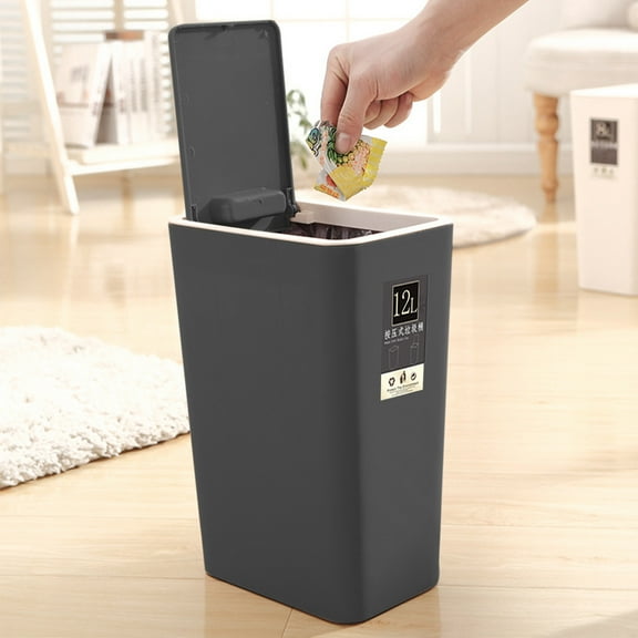Blukids 12L Bathroom Trash Can with Lid, Bathroom Trash Bin Clearance with Press Lid, Small Trash Can/Slim Garbage Cans/Waste Basket for Bathroom,Kitchen,Office,Bedroom(Black)