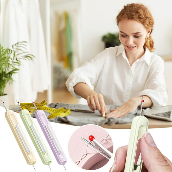 Blukids 2 in 1 Plug-in Needle Threader, Needle Threader Seam Ripper, Stretchable Remover Needle Threading Tool for Sewing, Crafts and Knitting Unthreading Supplies(Purple)