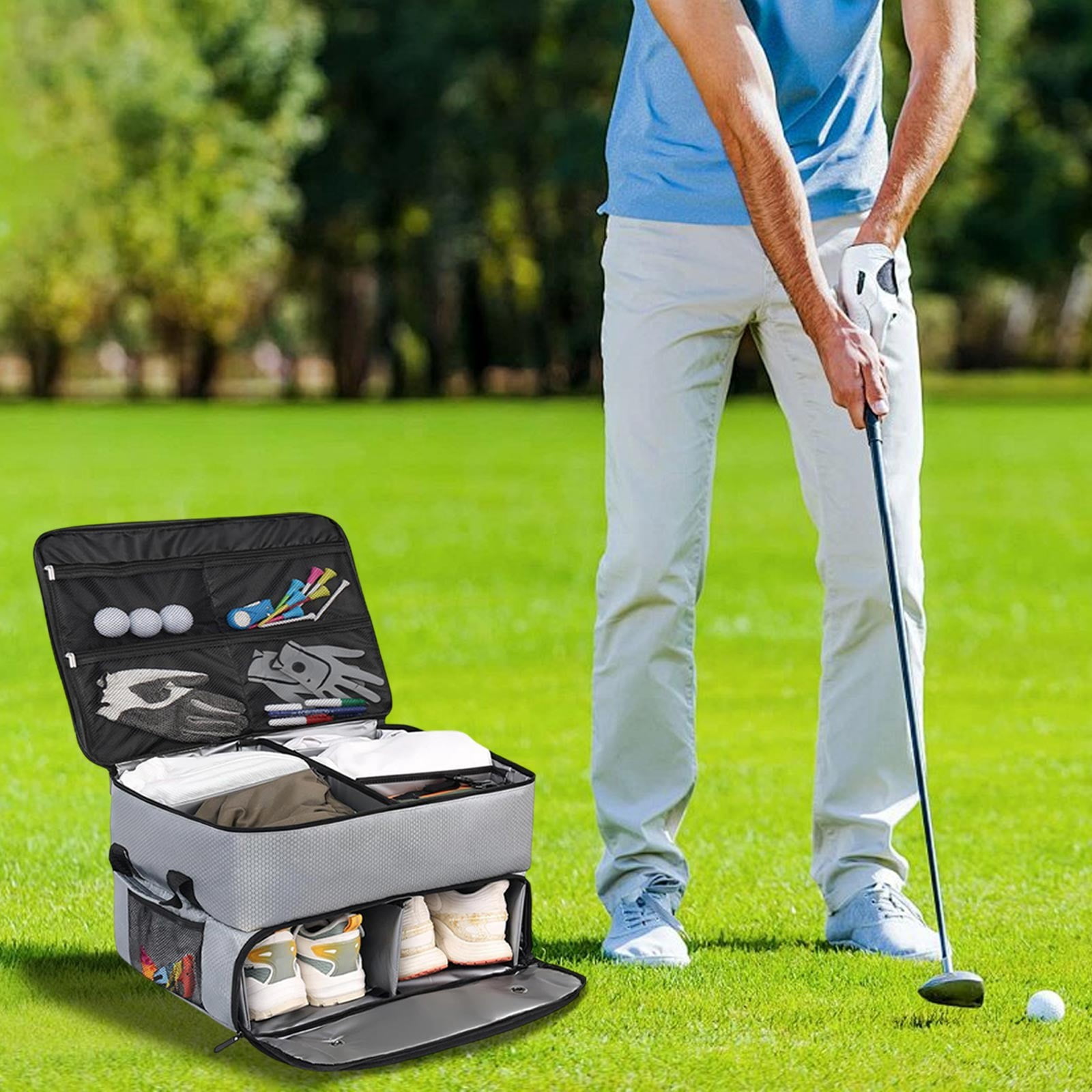 Blukids 2 Layer Golf Trunk Organizer with Golf Balls Bag, Upgraded ...