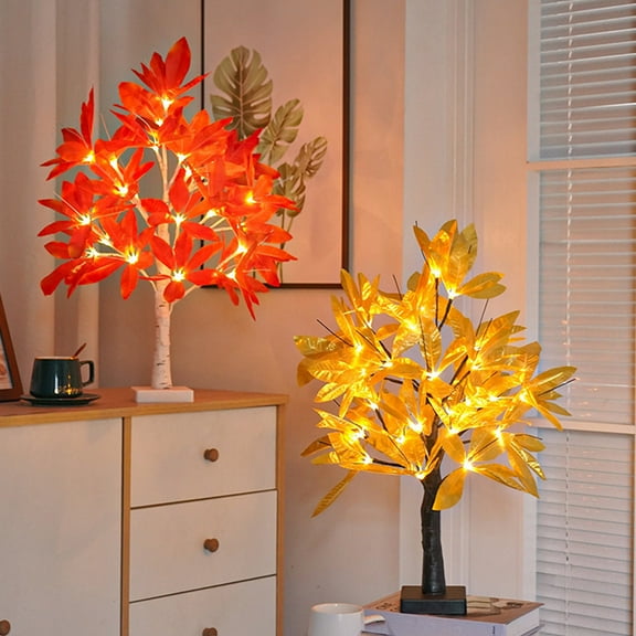 Blukids 23.6 Inch Fall Tree with Lights Warm White Fall Tree Light with Simulation Maple Leaf Light for Fall Thanksgiving Christmas Decoration, Home Wedding Church Party Autumn Decor(Gold)