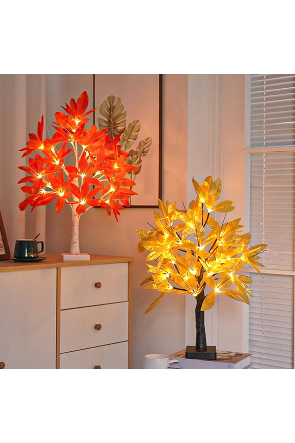 23.6 Inch Fall Tree with Lights Warm White Fall Tree Light with Simulation Maple Leaf Light for Fall Thanksgiving Christmas Decoration, Home Wedding Church Party Autumn Decor(Gold)