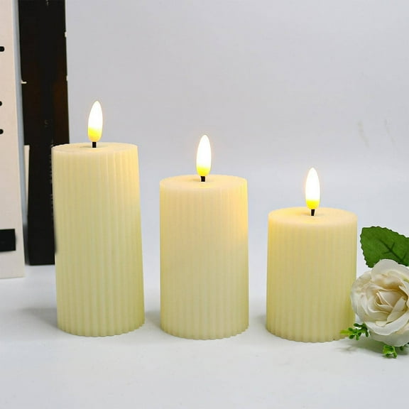 Blukids 3 Pcs Real Wax Spiral Flameless Shaking Candles, Battery Operated LED Pillar Candles Flickering Flame Electric Lights for Wedding Party Home Decor Valentine's Day Christmas Gifts(Yellow)