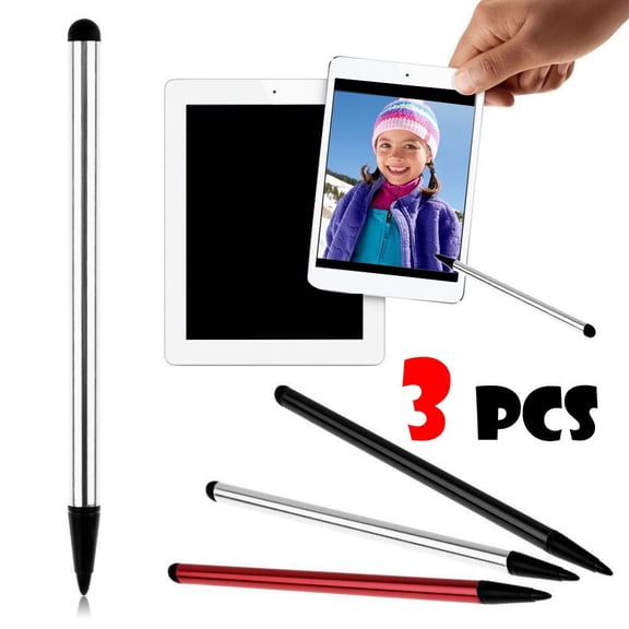 Blukids 3 Pcs Stylus Pens for Touch Screens Dual Rubber Tips Capacitive Stylus Universal Tablet Pen Sensitivity Precision(Silver,Black,Red)