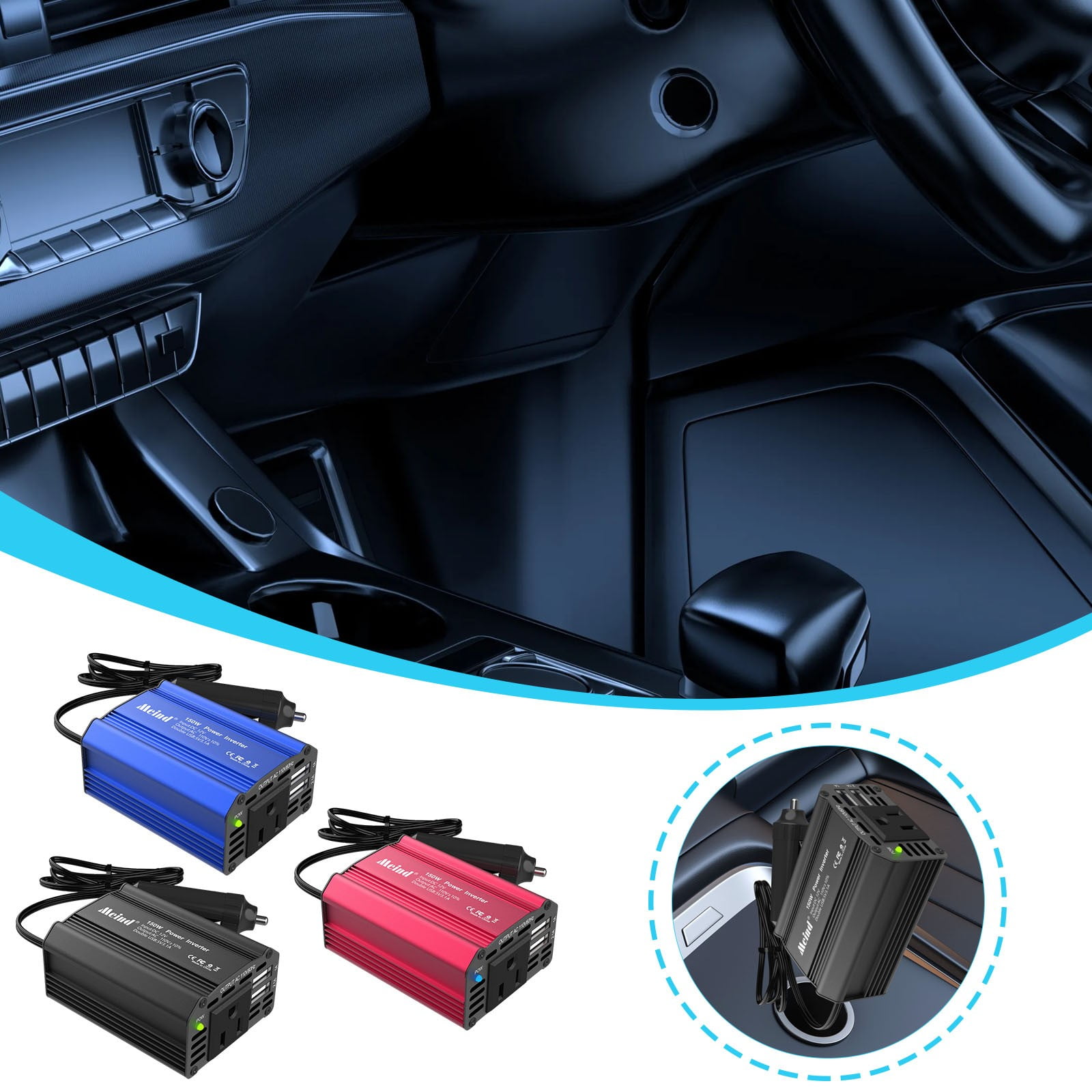 Blukids 300W Car Power Inverter with 65W USB-C and QC3.0 Ports - 12V DC to 110V AC Converter for Vehicles with Multi-Protection(Black)
