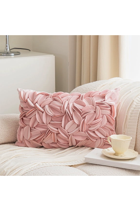 3D Decorative Spring Fall Winter Romantic Stereo Chiffon Rose Flower Throw Pillow Solid Square Pillow for Sofa Bedroom Car Wedding Valentines Day, 18x18 Inch(Pink)