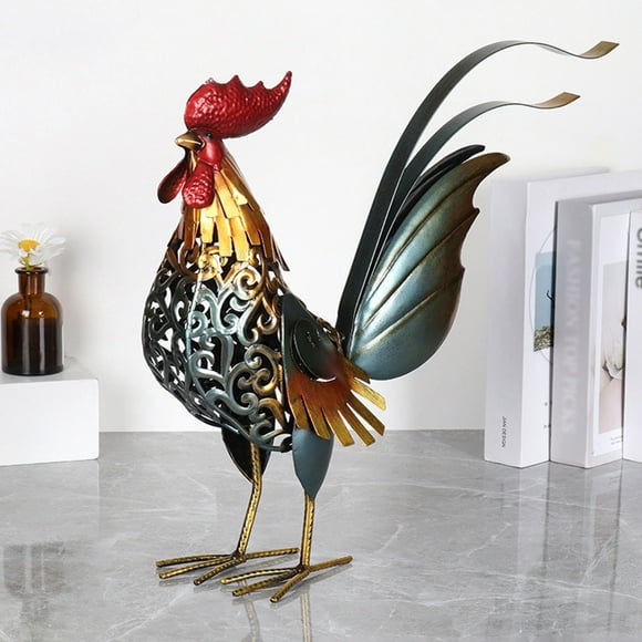 Blukids 3D Metal Rooster Statues and Sculptures,Blue Metal Chicken Yard Art Decor,Rooster Gifts for Men,Metal Rooster Kitchen Decor,Rustic Garden Sculptures,Farm Animal Table Ornament(Multicolor)