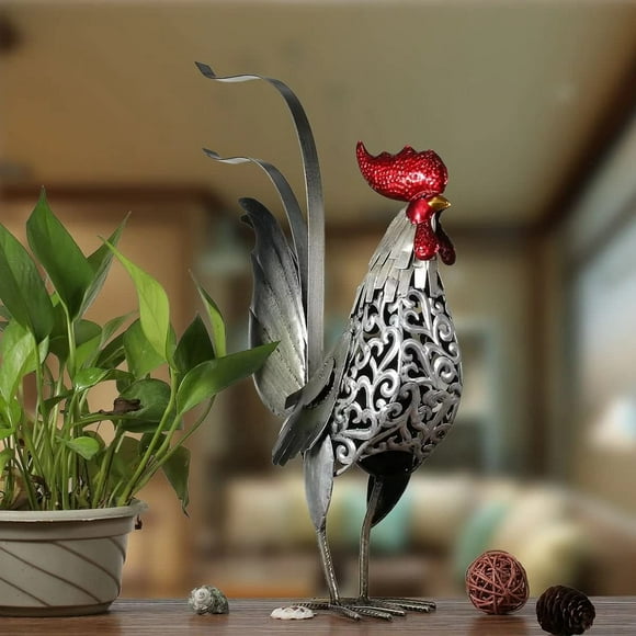 Blukids 3D Metal Rooster Statues and Sculptures,Blue Metal Chicken Yard Art Decor,Rooster Gifts for Men,Metal Rooster Kitchen Decor,Rustic Garden Sculptures,Farm Animal Table Ornament(Multicolor)