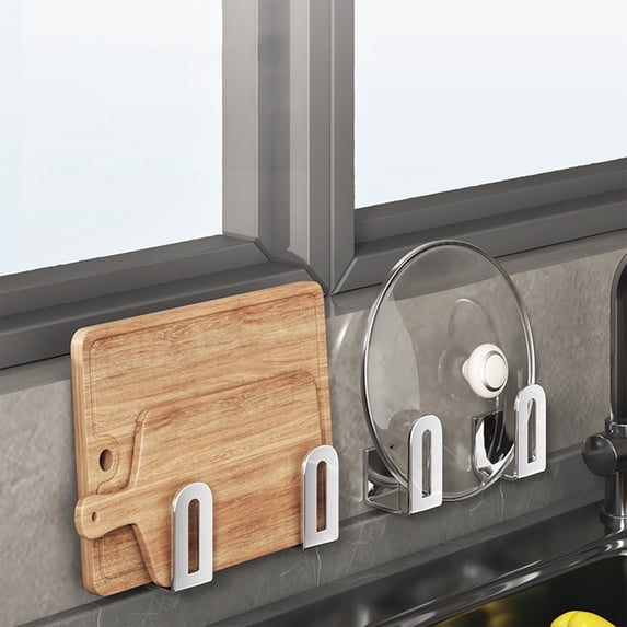 Blukids 4 Pcs Cutting Board Holder with Glue Pots Pan Lids Rack Chopping Board Rack Kitchen Countertop Organizer Stand Holder, Silver