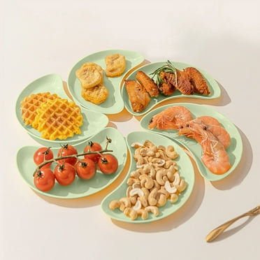 Blukids 4Pcs Food Serving Dishes Moon Shaped Appetizer Plates Dessert Trays Dessert Platters Decorative Dinner Plates Serving Tray for Snack/Fruit/Dessert/Appetizer/Salad/Sauce(Green)
