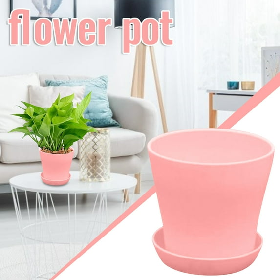 Blukids 8 Inch Plant Pots, 3 Pack PP Flower Pot Decorative Plastic Planters with Drainage Holes and Tray for Indoor Plants Flower(Pink)