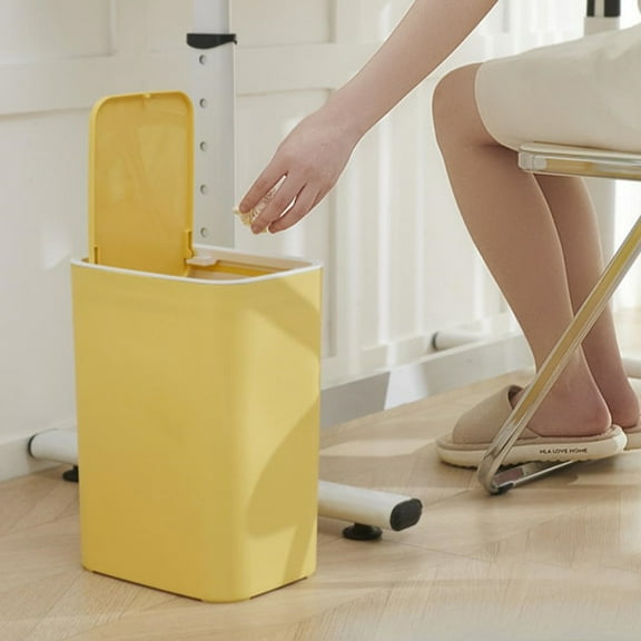 Blukids 8L Bathroom Trash Can with Lid, Bathroom Trash Bin Clearance with Press Lid, Small Trash Can/Slim Garbage Cans/Waste Basket for Bathroom,Kitchen,Office,Bedroom(Yellow)