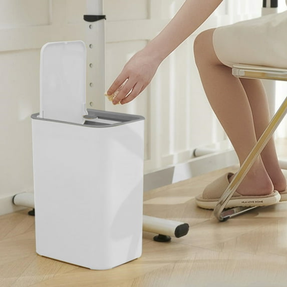 Blukids 8L Bathroom Trash Can with Lid, Bathroom Trash Bin Clearance with Press Lid, Small Trash Can/Slim Garbage Cans/Waste Basket for Bathroom,Kitchen,Office,Bedroom(White)