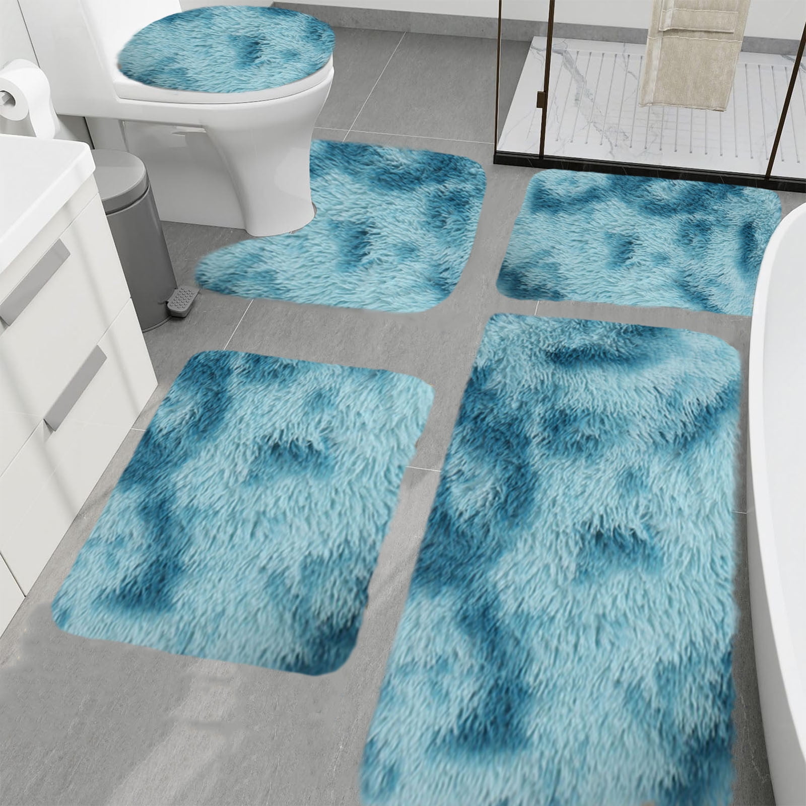 Blukids Bathroom Rugs Sets 5 Piece, 100% Plush Bathroom Mats Set Extra ...