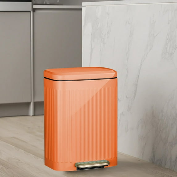 Blukids Bathroom Trash Can with Lid-10L/2.6 Gallon Stainless Steel Step Slim Garbage Can-Rectangle Pedal Trash Bin for Narrow Office, Kitchen, Bedroom, Toilet-Soft Close(Orange)