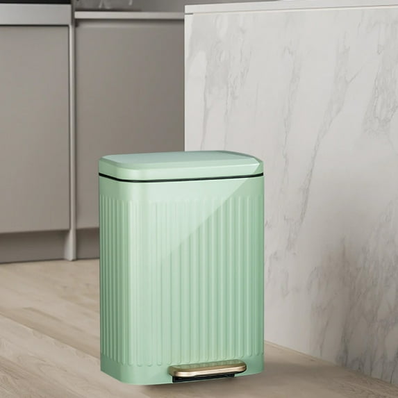 Blukids Bathroom Trash Can with Lid-10L/2.6 Gallon Stainless Steel Step Slim Garbage Can-Rectangle Pedal Trash Bin for Narrow Office, Kitchen, Bedroom, Toilet-Soft Close(Green)