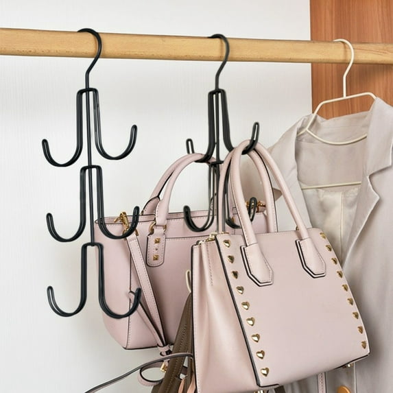 Blukids Belt Hanger,Tie Rack Hanger for Closet,Metal Belt Organizer for Men,Hat Organizer for Baseball Caps, Purse Holder,Hat Rack,6 Hooks Hangers Space Saving for Bag,Headband,Bra(Black)