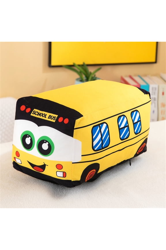 Car Plush Toy for Boys Girls, Soft Stuffed Car Plush Pillow Toy Cute School Bus Cartoon Throw Pillow Plushie Gifts for Kids Birthday Gift Christmas Party(Yellow)