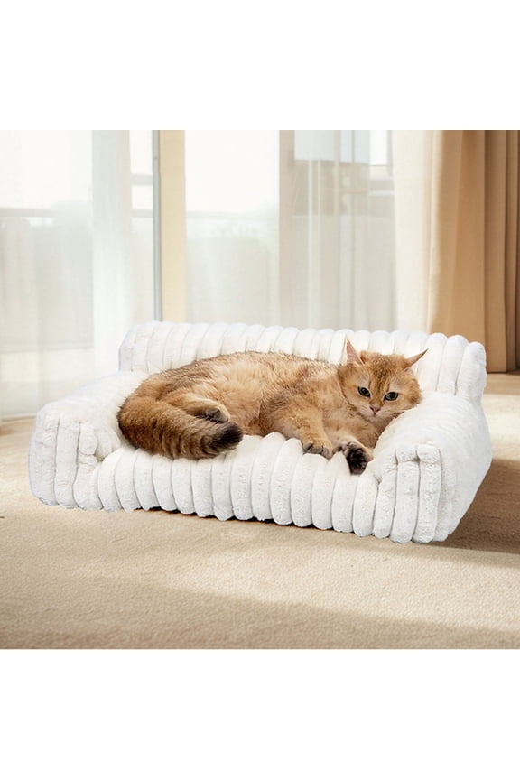 Cat Couch Bed for Indoor Cats, Washable Small Dog Beds for Medium Small Dogs & Cats up to 25 lbs, Fluffy Pet Beds with Non-Slip Bottom, 23.89.6 Inch(White)