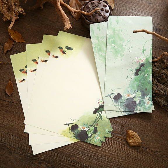 Blukids Chinese Traditional Style Retro A4 Stationery Paper and Envelopes Set,Letter Paper and Old Age Paper,Writing Paper and Printer Paper,4 Sheets Stationary Paper and 2 Envelopes(Multicolor)