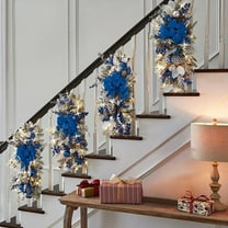 Blukids Christmas Swag Bow Wreaths Clearance, 24" Xmas Stairway Swag Teardrop Trim Wreath Christmas Decorations for Front Door Outdoor Home Garden Stair Railing Wall Window Xmas Decor(Silver)