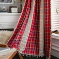 thumbnail image 1 of Blukids Christmas Tartan Plaid Curtain Panel Farmhouse Cotton Gingham Check Rod Pocket Window Curtain Panel for Bedroom Living Room,59×62 inch(Red), 1 of 7