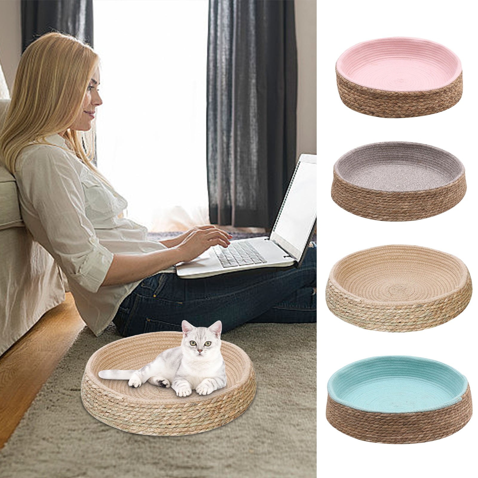 Blukids Dog & Cat Cooling Bed Rattan Weaving, AntiScratch Breathable Self Cooling Cushion Bed