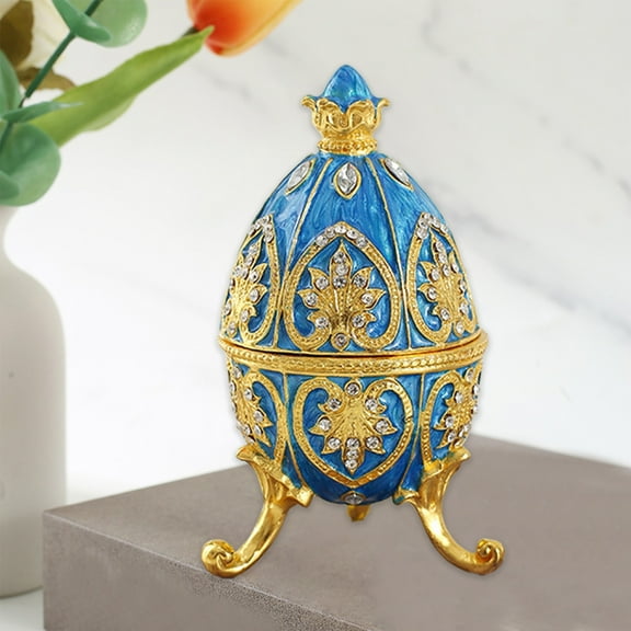 Blukids Easter Eggs,Exquisite Novelty Hand Painted Easter Egg, Easter Decorations Egg Diamond Metal Crafts Gifts for Women Boys Girls(Blue)