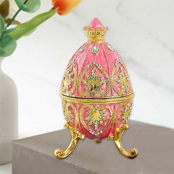 Blukids Easter Eggs,Exquisite Novelty Hand Painted Easter Egg, Easter Decorations Egg Diamond Metal Crafts Gifts for Women Boys Girls(Pink)