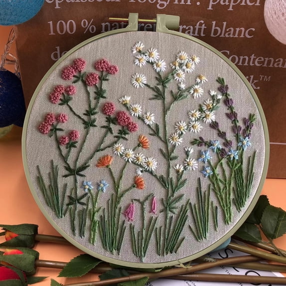 Blukids Embroidery Hoop Flower Kit for Beginner, Embroidery Kit Cross Stitch Kits for Adults, Hand Embroidery Kit Cross Stitch Kits Needlepoint Kits for Adults(A)