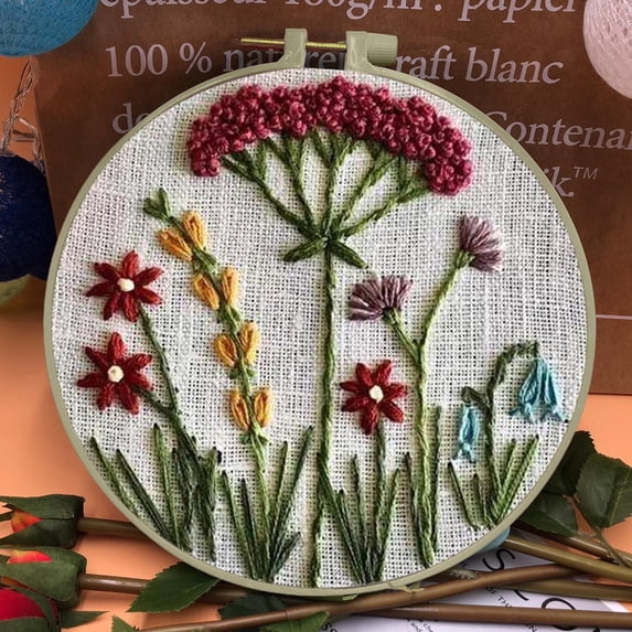 Blukids Embroidery Hoop Flower Kit for Beginner, Embroidery Kit Cross Stitch Kits for Adults, Hand Embroidery Kit Cross Stitch Kits Needlepoint Kits for Adults(H)