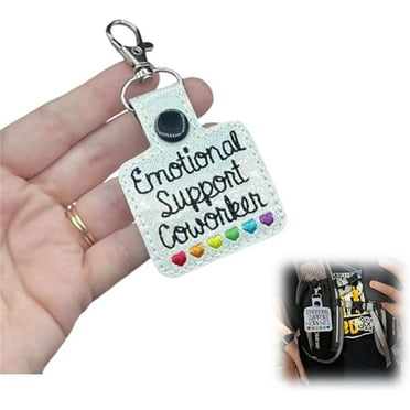 Blukids Emotional Support Coworker Keychain, Rainbow Heart Embroidered Keychain, Funny Gifts for Coworker Women Men(C)