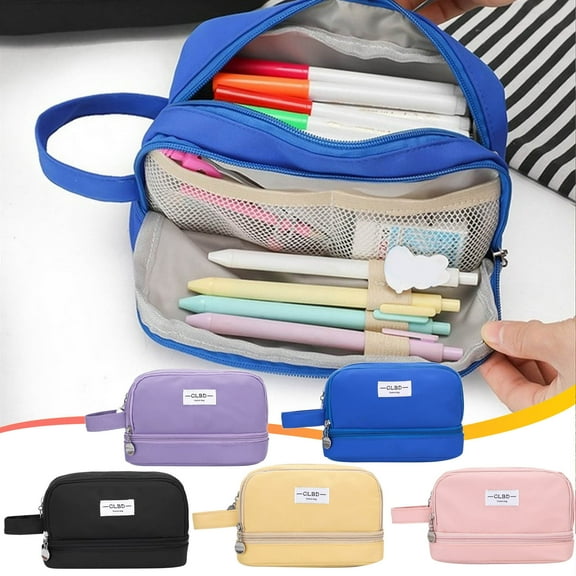 Blukids Extra Large Capacity Pencil Case, Double Layer Portable Pencil Pouch Pen Bag Stationery Organizer for Classroom Office, Office Supplies for Teen College