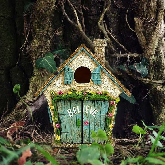 Blukids Fairy Garden Door Accessories for Trees Miniature Fairy Doors Wall 3D Wooden Door Ornaments Art Sculpture Decoration DIY Fairies Door Indoor/Outdoor Mystical Door for Tree Trunk(A)