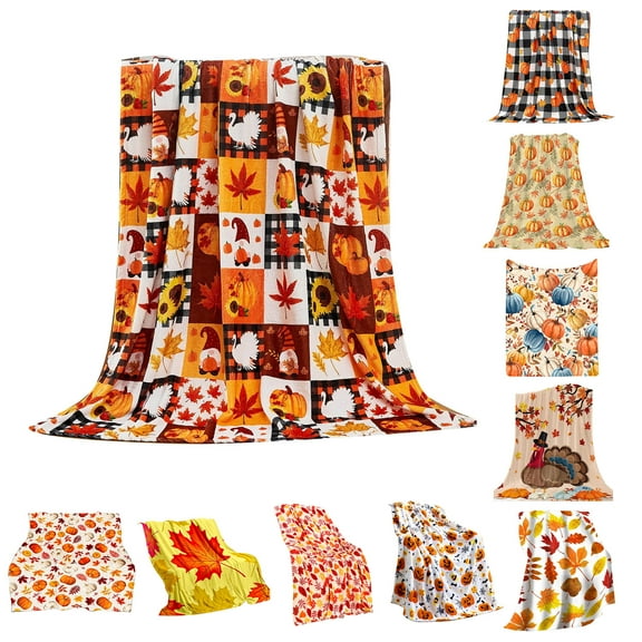 Blukids Fall Pumpkin Throw Blanket For Bed Sofa Couch Throw 39"X29" Thanksgiving Harvest Plush Bed Blanket Autumn Fall Maple Leaf Sherpa Blanket,Rustic Farm Sunflower Fleece Blanket（B)