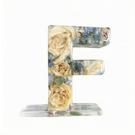 Blukids Floral 26 Letters Resin Night Light, Dried Flower Letters Night Light, Pressed Flower Letters with LED Light for Mother Wife, Personalized Name Creative Letter Lamp Birthday Party Decor(F)