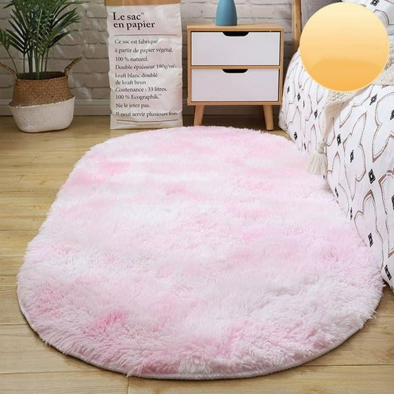 Blukids Fluffy 11 Color Rug 47×31 inch Small Big Kids Oval Rugs for Bedroom Girls And Boys Aesthetic,Bedside Bedroom Rug,Ultra Soft Plush Runner Carpet Modern Shaggy Nursery Area Rugs Home(light pink)