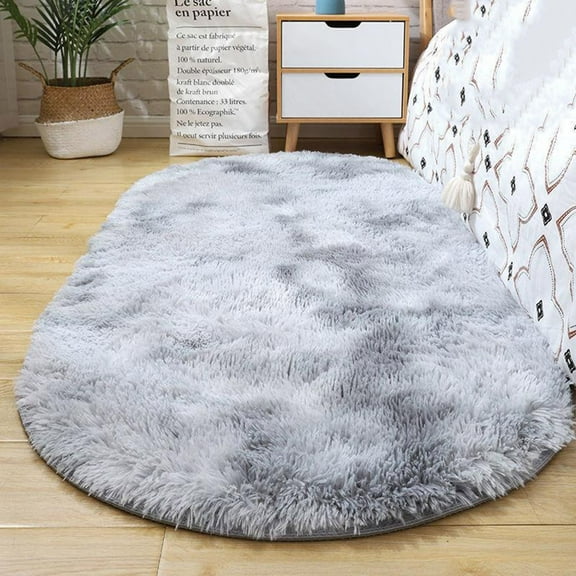 Blukids Fluffy 11 Color Rug 47×31 inch Small Big Kids Oval Rugs for Bedroom Girls And Boys Aesthetic,Bedside Bedroom Rug,Ultra Soft Plush Runner Carpet Modern Shaggy Nursery Area Rugs Home(Silver)