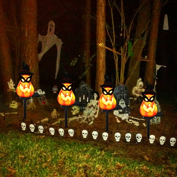 Blukids Halloween Solar Pumpkin Stake Lights Outdoor Halloween Pumpkin Pathway Lights Decorations Waterproof Pumpkin Stake Lamps for Garden Balcony Yard Lawn Pathway Home Party Decoration,17.7"(E)