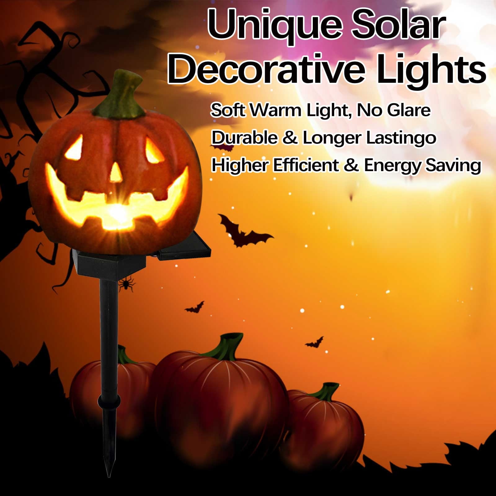 Blukids Halloween Solar Pumpkin Stake Lights Outdoor Halloween Pumpkin ...