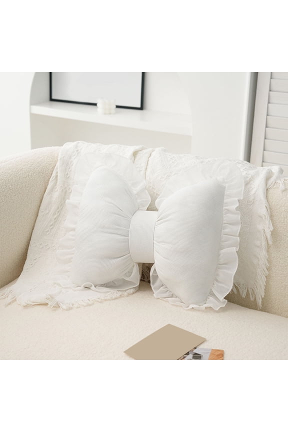 Handmade Stripe Bow Throw Pillow Super Soft Cotton Bow Pillow Washable Car Neck Pillow Sofa Office Lumbar Pillow Cushion(White)