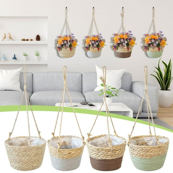 Blukids Hanging Planter Basket Natural Seagrass Woven Plant Pot Hanger Hanging Plant Holder with Twine for Home Decor, Indoor & Outdoor(Beige)