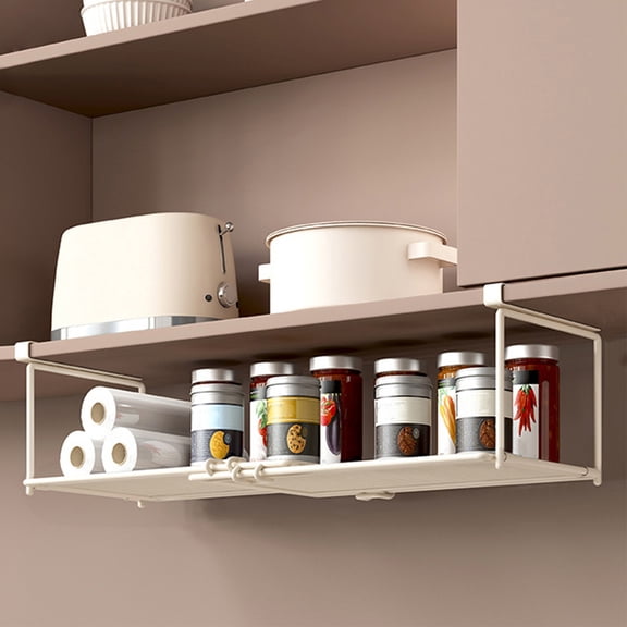 Blukids Hanging Under Shelf Storage Basket Organizer, Expandable Under Cabinet Metal Wire Shelf Rack for Kitchen Pantry Cupboard Desk, Space Saving Organizer for Counter, Bookshelf, Storage(White)